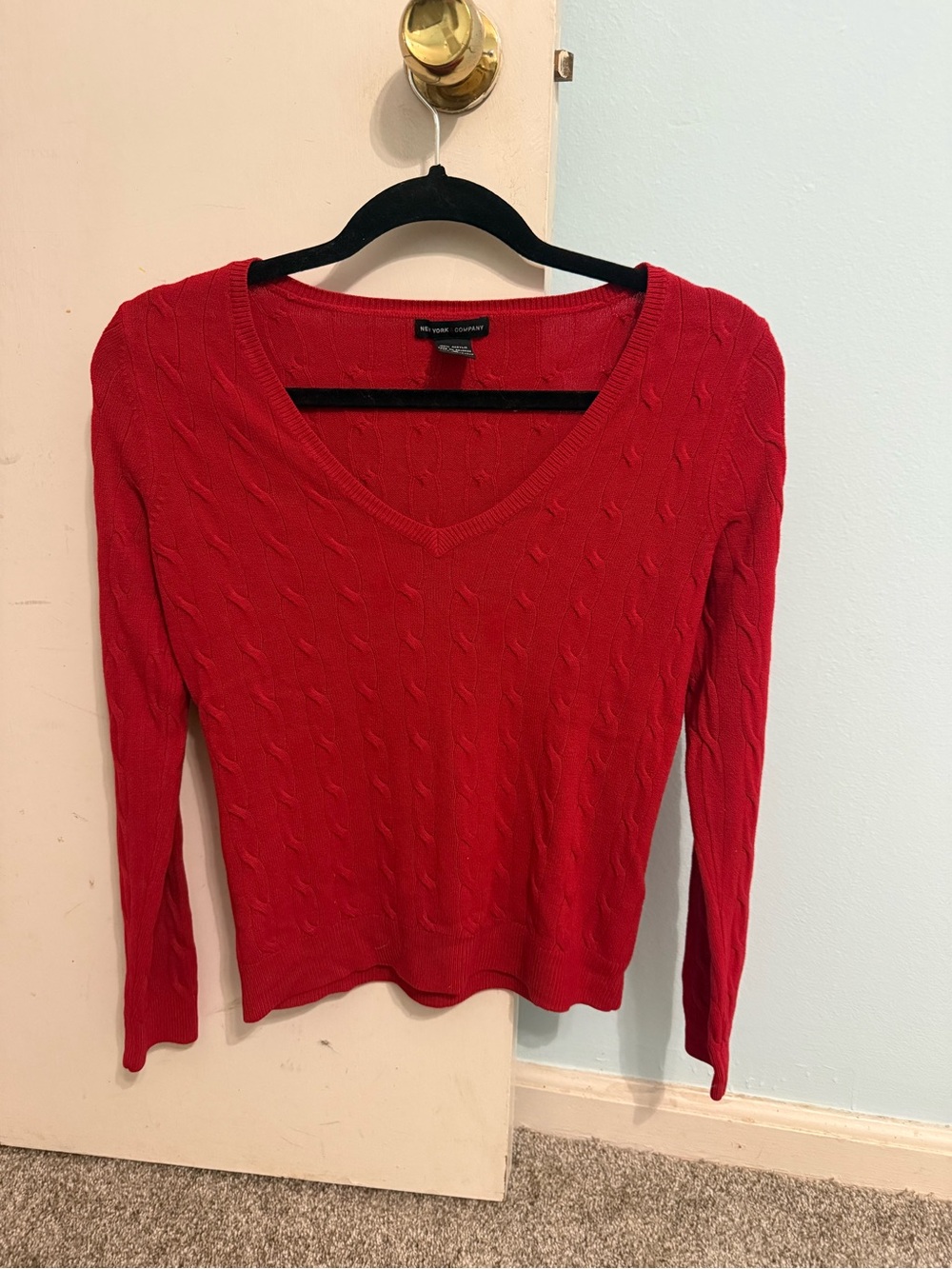 New York & Company Red V-Neck Sweater